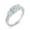 thumbnail image 1 of Gem Stone King 10K White Gold Sky Blue Aquamarine and White Lab Grown Diamond 3 Stone Engagement Ring for Women (1.79 Cttw, Oval Gemstone March Birthstone, Available in Size 5, 6, 7, 8, 9), 1 of 6