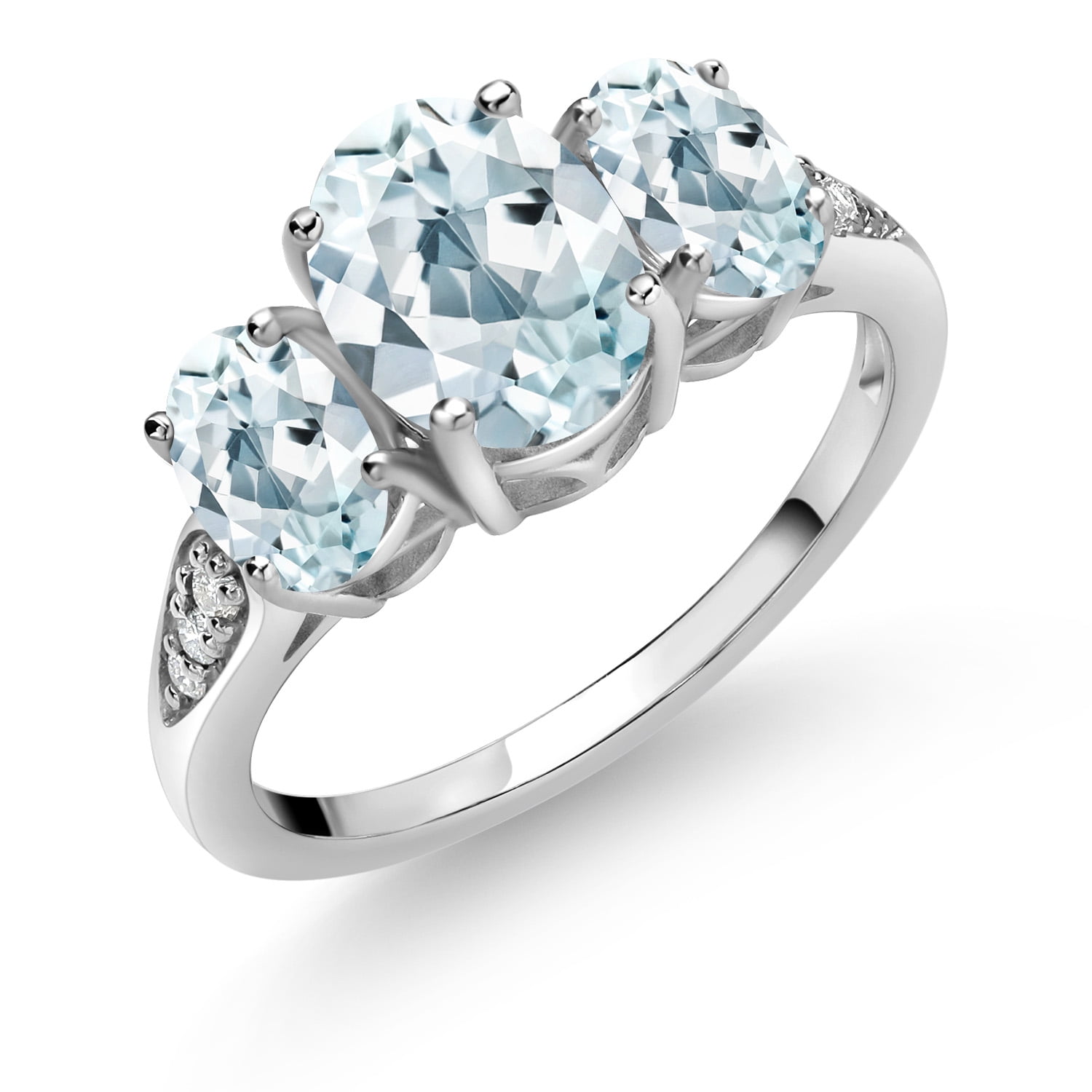 Gem Stone King 10K White Gold Sky Blue Aquamarine and White Lab Grown Diamond 3 Stone Engagement Ring for Women (2.24 Cttw, Gemstone Birthstone, Available in Size 5, 6, 7, 8, 9)