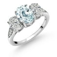 thumbnail image 1 of Gem Stone King 10K White Gold Sky Blue Aquamarine, White Lab Grown Diamond Engagement Ring for Women | 2.04 Cttw | Oval 8X6MM | Gemstone March Birthstone | Size 9, 1 of 5