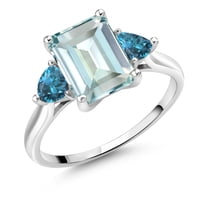 Gem Stone King 10K White Gold Sky Blue Simulated Aquamarine and London Blue Topaz 3 Stone Engagement Ring for Women (2.82 Cttw, Octagon 9X7MM, Gemstone March Birthstone, Size 8)