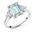 thumbnail image 1 of Gem Stone King 10K White Gold Sky Blue Simulated Aquamarine and White Created Sapphire 3 Stone Engagement Ring for Women (2.94 Cttw, Octagon 9X7MM, Gemstone March Birthstone, Size 6), 1 of 5