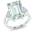 thumbnail image 1 of Gem Stone King 10K White Gold Sky Blue Simulated Aquamarine and White Created Sapphire 3 Stone Engagement Ring for Women (7.28 Cttw, Emerald Cut 14X10MM, Trillion 4MM, Size 5), 1 of 5