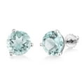 thumbnail image 1 of Gem Stone King 10K White Gold Sky Blue Topaz 3 Prong Martini Screw Back Stud Earrings for Women Men (5.00 Cttw, Gemstone November Birthstone, Round 8MM), 1 of 4