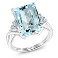 thumbnail image 1 of Gem Stone King 10K White Gold Sky Blue Topaz and Lab Grown Diamond Engagement Ring for Women | 9.79 Cttw | Emerald Cut 14X10MM | Gemstone November Birthstone | Size 5, 1 of 5