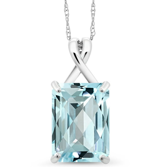 Gem Stone King 10K White Gold Sky Blue Topaz Pendant Necklace for Women (8.70 Cttw, Gemstone November Birthstone, Emerald Cut Cut 14x10MM, with 18 inch Chain)