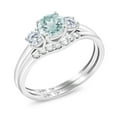 thumbnail image 1 of Gem Stone King 10K White Gold Sky Blue Topaz and White Lab Grown Diamond 3-Stone Bridal Engagement Wedding Ring Set for Women | 0.94 Cttw | Round 5MM | Available in Size 5, 6, 7, 8, 9| Size 6, 1 of 5