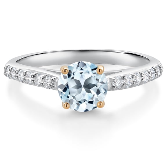 Gem Stone King 10K White Gold Sky Blue Topaz and White Lab Grown Diamond Engagement Ring for Women (1.18 Cttw, Round 6MM, Gemstone November Birthstone, Size 5)