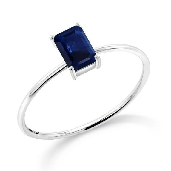 Gem Stone King 10K White Gold Solitaire Engagement Ring 0.62 Ct Octagon Blue Sapphire