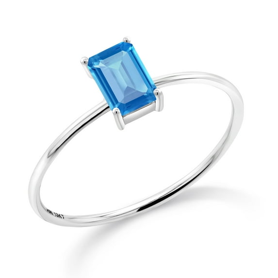 Gem Stone King 10K White Gold Solitaire Engagement Ring 0.70 Ct Octagon Swiss Blue Topaz