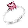 thumbnail image 1 of Gem Stone King 10K White Gold Solitaire Engagement Ring Set with Princess Pink Topaz, 1 of 4