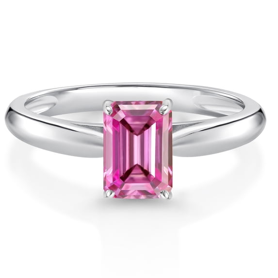 Gem Stone King 1.00 Cttw Pink Moissanite Solitaire Engagement Ring for Women | 10K White Gold | Emerald Cut 7X5MM | Wedding Engagement Anniversary Promise Ring for Women| Size 7