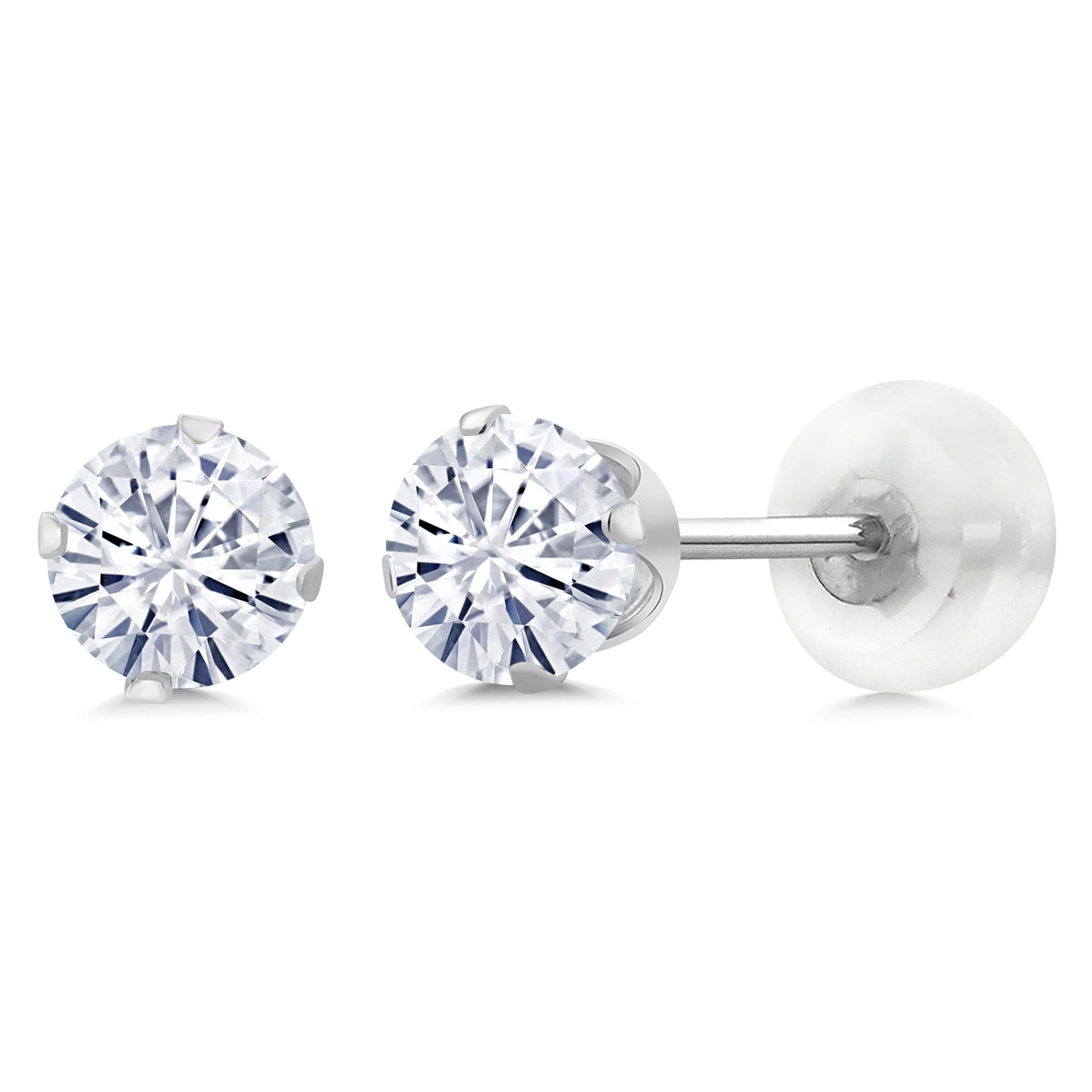 Gem Stone King 10K White Gold White Moissanite Stud Earrings for Women Men | Round 4MM | 0.46 Cttw