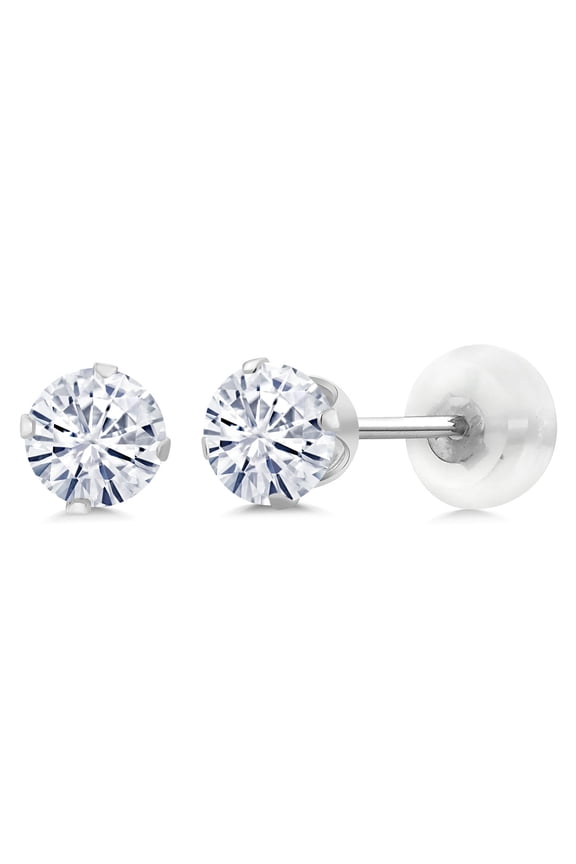 10K White Gold White Moissanite Stud Earrings for Women Men | Round 4MM | 0.46 Cttw