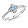 thumbnail image 1 of Gem Stone King 10K White Gold Swiss Blue Topaz Clover Flower Engagement Ring for Women | 0.28 Cttw | Round 2.5MM | Gemstone November Birthstone | Size 6, 1 of 6