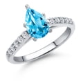 thumbnail image 1 of Gem Stone King 10K White Gold Swiss Blue Topaz and E - F Lab Grown Diamond Engagement Ring for Women | 1.77 Cttw | Pear Shape 9X6MM | Gemstone November Birthstone | Size 5, 1 of 6