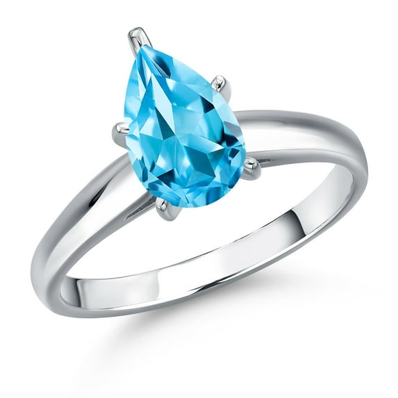 Gem Stone King 10K White Gold Swiss Blue Topaz Engagement Ring for Women | 0.98 Cttw | Pear Shape 8X5MM | Gemstone November Birthstone | Size 7