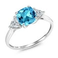 thumbnail image 1 of Gem Stone King 10K White Gold Swiss Blue Topaz and Lab Grown Diamond Engagement Ring for Women | 2.29 Cttw | Cushion 7MM | Gemstone November Birthstone | Size 5, 1 of 6
