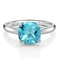 thumbnail image 1 of Gem Stone King 10K White Gold Swiss Blue Topaz Solitaire Engagement Ring for Women (2.75 Cttw, Cushion Checkerboard 8MM, Gemstone November Birthstone, Available in Size 5, 6, 7, 8, 9), 1 of 4