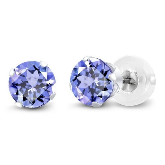 Gem Stone King 10K White Gold Tanzanite Stud Earrings for Women Men (1.00 Cttw, Gemstone Birthstone, Round 5MM)