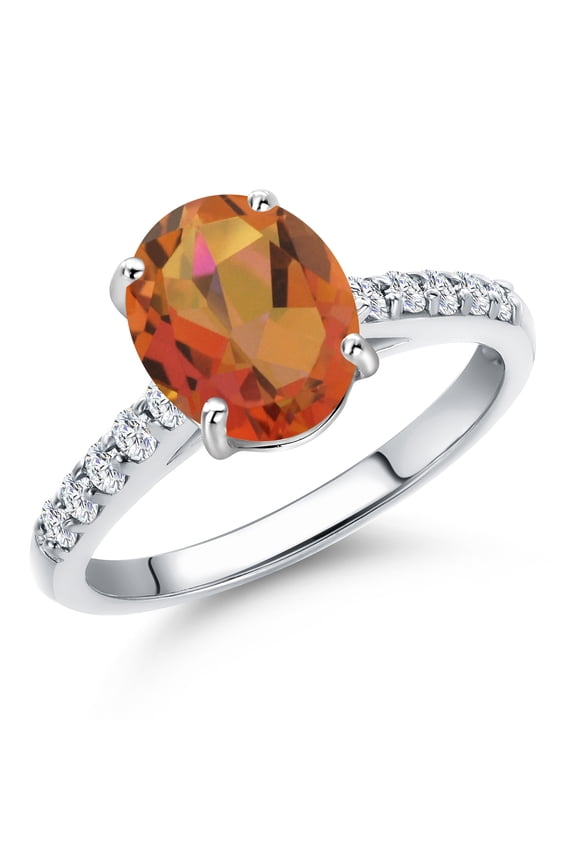 10K White Gold Twilight Orange Mystic Quartz and Lab Grown Diamond Engagement Ring for Women | 2.00 Cttw | Oval 9X7MM | Gemstone Birthstone | Size 9