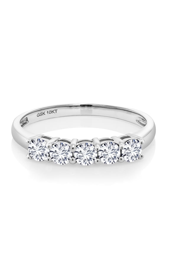10K White Gold White Lab Grown Diamond 5 Stone Wedding Engagement Anniversary Promise Ring for Women (0.50 Cttw, Round 3MM, Gemstone April Birthstone, Available in Size 5, 6, 7, 8, 9)