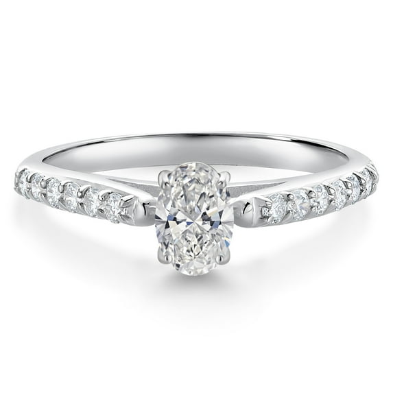 Gem Stone King 10K White Gold White Lab Grown Diamond Engagement Ring for Women | 0.58 Cttw | Gemstone April Birthstone | DEF Color | VVS-VS Clarity | Wedding Engagement Anniversary Ring | Size 5