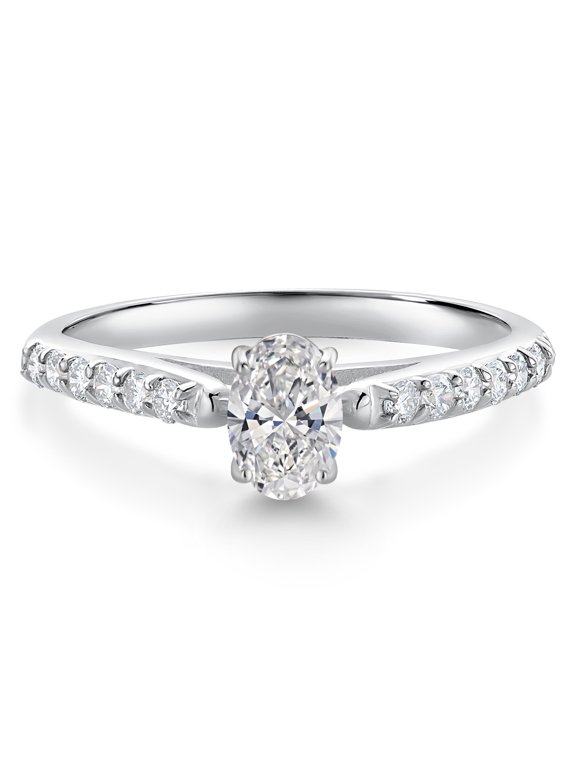 10K White Gold White Lab Grown Diamond Engagement Ring for Women | 0.58 Cttw | Gemstone April Birthstone | DEF Color | VVS-VS Clarity | Wedding Engagement Anniversary Ring | Size 8