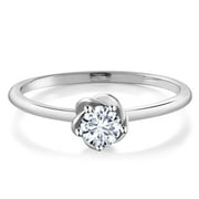 Gem Stone King 10K White Gold White Lab Grown Diamond Solitaire Engagement Ring for Women | 0.50 Cttw | Round 5MM | Gemstone April Birthstone | Available in Size 5, 6, 7, 8, 9