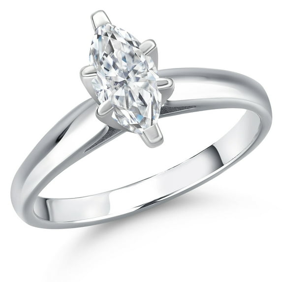 Gem Stone King 10K White Gold White Moissanite Engagement Ring for Women | 0.50 Cttw | Marquise 8X4MM | Gemstone Birthstone | Size 5