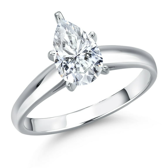 Gem Stone King 10K White Gold White Moissanite Engagement Ring for Women | 1.00 Cttw | Pear Shape 8X5MM | Gemstone Birthstone | Size 6
