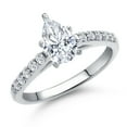 thumbnail image 1 of Gem Stone King 10K White Gold White Moissanite and Lab Grown Diamond Engagement Ring for Women | 1.20 Cttw | Pear Shape 8X5MM | Gemstone Birthstone | Size 6, 1 of 6