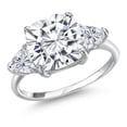 thumbnail image 1 of Gem Stone King 10K White Gold White Moissanite and Lab Grown Diamond Engagement Ring for Women | 5.74 Cttw | Cushion 10MM | Gemstone Birthstone | Size 9, 1 of 6