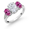 thumbnail image 1 of Gem Stone King 10K White Gold White Moissanite Pink Created Sapphire and White Lab Grown Diamond 3 Stone Engagement Ring for Women (2.54 Cttw, Gemstone Birthstone, Available in Size 5, 6, 7, 8, 9), 1 of 5