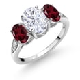 thumbnail image 1 of Gem Stone King 10K White Gold White Moissanite Red Rhodolite Garnet and White Lab Grown Diamond 3 Stone Engagement Ring for Women (2.54 Cttw, Gemstone Birthstone, Available in Size 5, 6, 7, 8, 9), 1 of 5