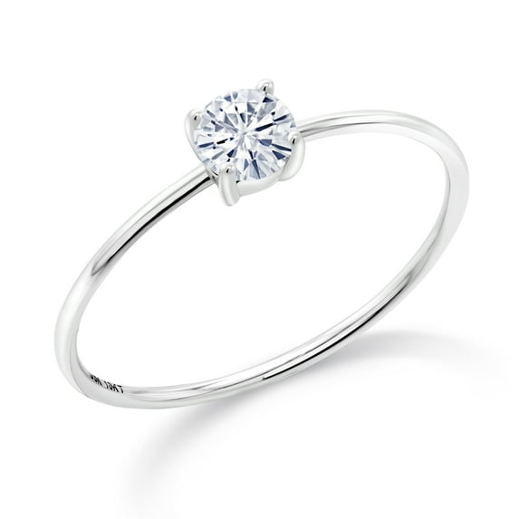 Gem Stone King 10K White Gold White Moissanite Solitaire Engagement Ring for Women | 0.23 Cttw | Round 4MM | Wedding Engagement Anniversary Promise Ring for Women