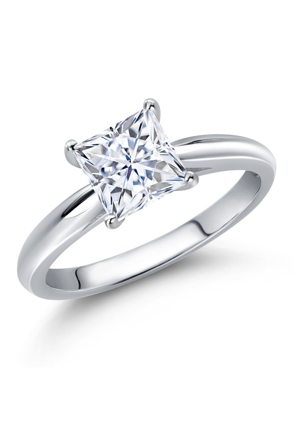 10K White Gold White Moissanite Solitaire Engagement Ring for Women | 1.15 Cttw | Princess 6MM | Gemstone Birthstone | Size 7