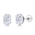 thumbnail image 1 of Gem Stone King 10K White Gold White Moissanite Stud Earrings for Women Men (1.00 Cttw, Gemstone Birthstone, Oval 6X4MM), 1 of 6