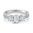 thumbnail image 1 of Gem Stone King 10K White Gold White Moissanite and White Lab Grown Diamond 3 Stone Engagement Ring for Women (1.94 Cttw, Oval Gemstone Birthstone, Available in Size 5, 6, 7, 8, 9), 1 of 6