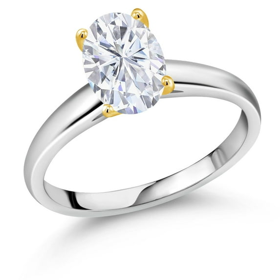 Gem Stone King 10K White Gold White Moissanite Women Solitaire Engagement Ring (2.10 Cttw, Oval 9X7MM, Size 6)
