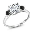 thumbnail image 1 of Gem Stone King 10K White Gold White Moissanite and Black Onyx 3 Stone Engagement Ring for Women (1.96 Cttw, Cushion 7MM, Gemstone Birthstone, Size 7.5), 1 of 5