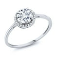 thumbnail image 1 of Gem Stone King 10K White Gold White Moissanite and White Diamond Engagement Ring for Women (1.02 Cttw, Round 6MM, Gemstone Birthstone, Size 6), 1 of 5