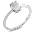 thumbnail image 1 of Gem Stone King 10K White Gold White Simulated Opal Solitaire Engagement Ring for Women (0.63 Cttw, Oval Cabochon 7X5MM, Gemstone October Birthstone, Size 8.5), 1 of 3
