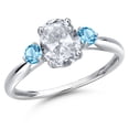 thumbnail image 1 of Gem Stone King 10K White Gold White Topaz and Swiss Blue Topaz 3-Stone Ring for Women | 1.80 Cttw | Oval 8X6MM | Gemstone November Birthstone | Size 7, 1 of 6