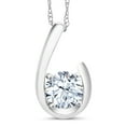 thumbnail image 1 of Gem Stone King 10K White Gold White Zirconia Pendant Necklace for Women (1.50 Cttw, Gemstone Birthstone, Round 6MM, With 18 inch Chain), 1 of 5