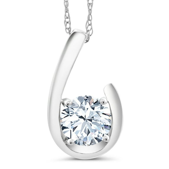 Gem Stone King 10K White Gold White Zirconia Pendant Necklace for Women (1.50 Cttw, Gemstone Birthstone, Round 6MM, With 18 inch Chain)