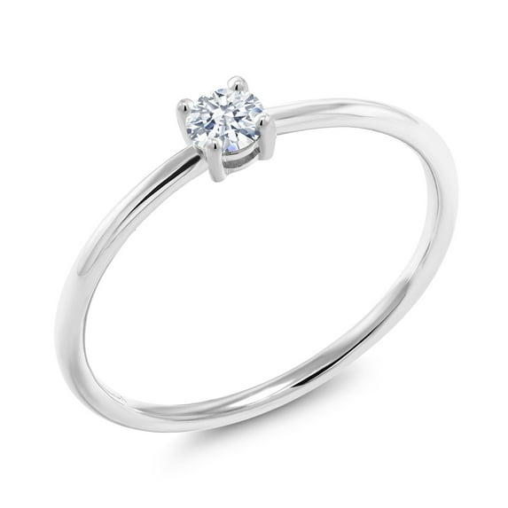 Gem Stone King 10K White Gold White Zirconia Solitaire Engagement Ring for Women (0.32 Cttw, Round 3.5MM, Gemstone Birthstone, Size 8)