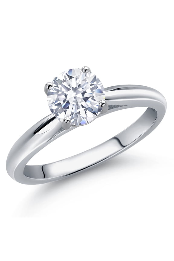 10K White Gold White Zirconia Solitaire Engagement Ring for Women | 1.50 Cttw | Round 6MM | Gemstone Birthstone | Size 7
