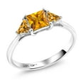 thumbnail image 1 of Gem Stone King 10K White Gold Yellow Citrine 3 Stone Engagement Ring for Women (0.88 Cttw, Gemstone November Birthstone, Princess Center 5MM, Trillion 3.5MM, Size 8), 1 of 5