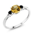 thumbnail image 1 of Gem Stone King 10K White Gold Yellow Citrine Black Diamond and White Diamond Accent 3-Stone Engagement Ring for Women (0.97 Cttw, Round 6MM, Gemstone November Birthstone, Size 7), 1 of 5