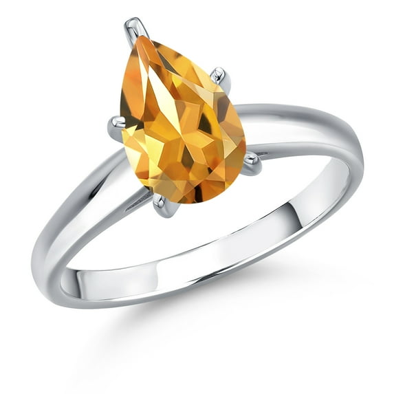 Gem Stone King 10K White Gold Yellow Citrine Engagement Ring for Women | 1.07 Cttw | Pear Shape 9X6MM | Gemstone November Birthstone | Size 8